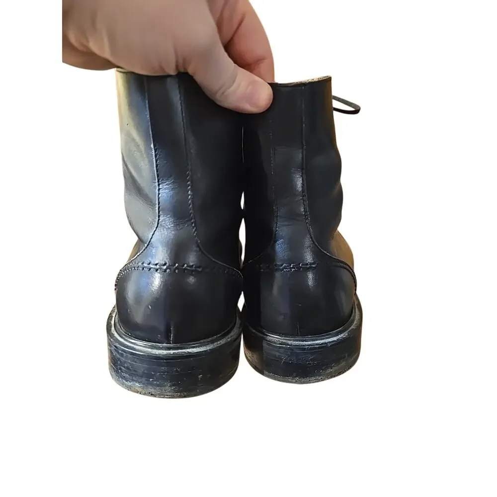 Salvatore Ferragamo Blck Leather Laceup Cap Toe Combat Boot Men Sz 9EE Steampunk - Picture 6 of 12